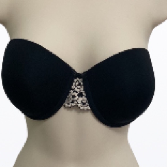 WACOAL Embrace Lace Floral Black White Strapless Womens Bra 34D - Picture 1 of 15